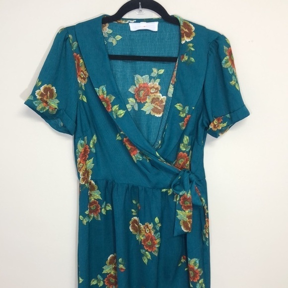 Superfoxx Asymmetrical Hem Floral Print Dress Teal‎ Medium - Picture 6 of 9